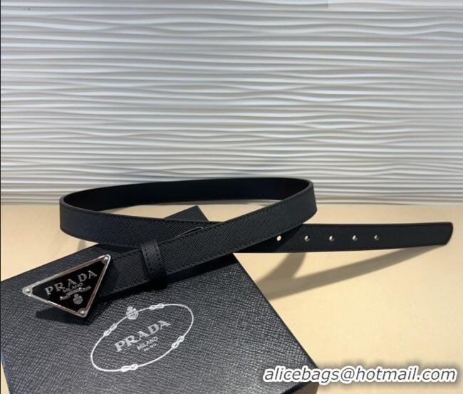Grade Quality Prada Saffiano Leather Belt 2cm with Triangle Logo Buckle PR011001 Black/Silver 2025