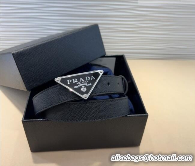 Grade Quality Prada Saffiano Leather Belt 2cm with Triangle Logo Buckle PR011001 Black/Silver 2025