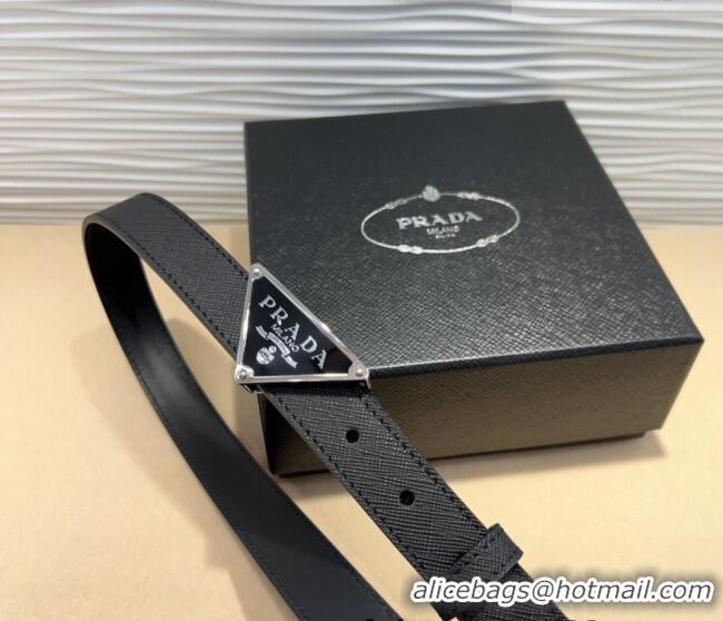 Grade Quality Prada Saffiano Leather Belt 2cm with Triangle Logo Buckle PR011001 Black/Silver 2025