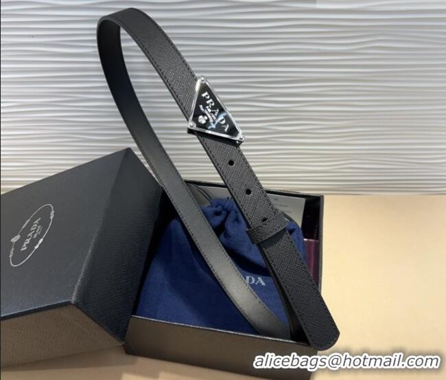 Grade Quality Prada Saffiano Leather Belt 2cm with Triangle Logo Buckle PR011001 Black/Silver 2025