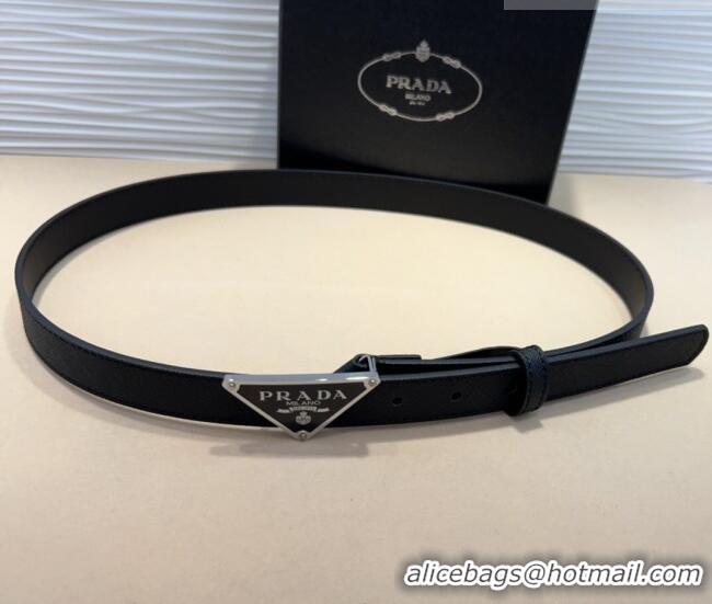 Grade Quality Prada Saffiano Leather Belt 2cm with Triangle Logo Buckle PR011001 Black/Silver 2025