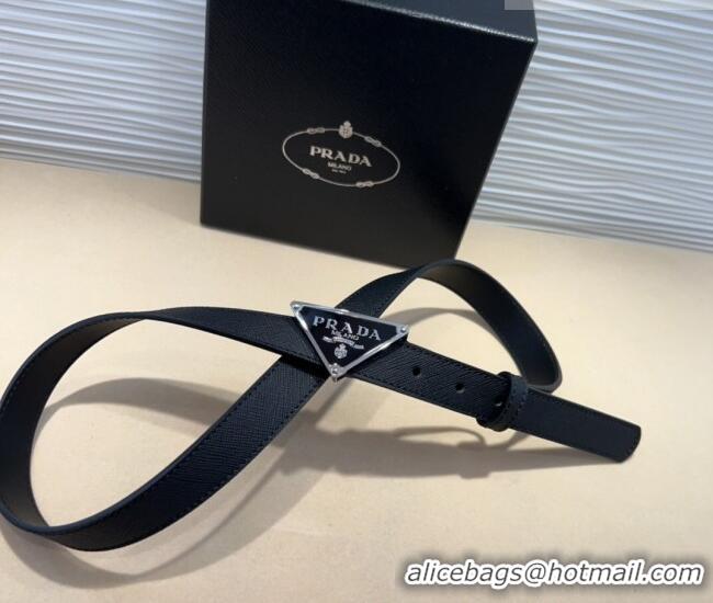 Grade Quality Prada Saffiano Leather Belt 2cm with Triangle Logo Buckle PR011001 Black/Silver 2025