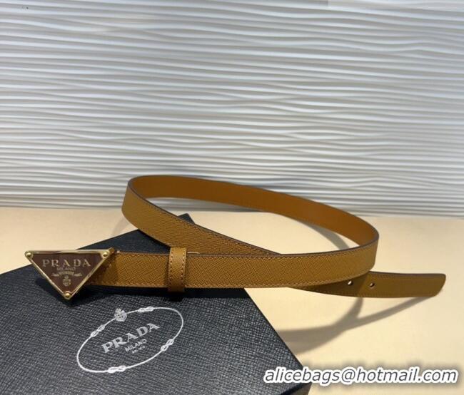 Well Crafted Prada Saffiano Leather Belt 2cm with Triangle Logo Buckle PR011001 Beige/Gold 2025