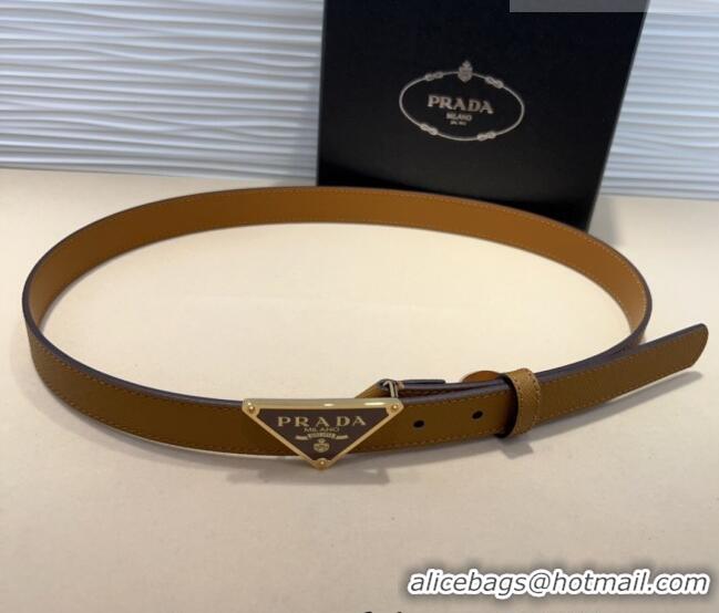 Well Crafted Prada Saffiano Leather Belt 2cm with Triangle Logo Buckle PR011001 Beige/Gold 2025