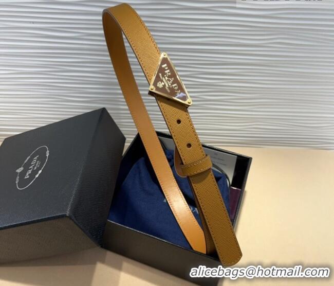 Well Crafted Prada Saffiano Leather Belt 2cm with Triangle Logo Buckle PR011001 Beige/Gold 2025