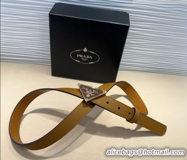 Well Crafted Prada Saffiano Leather Belt 2cm with Triangle Logo Buckle PR011001 Beige/Gold 2025