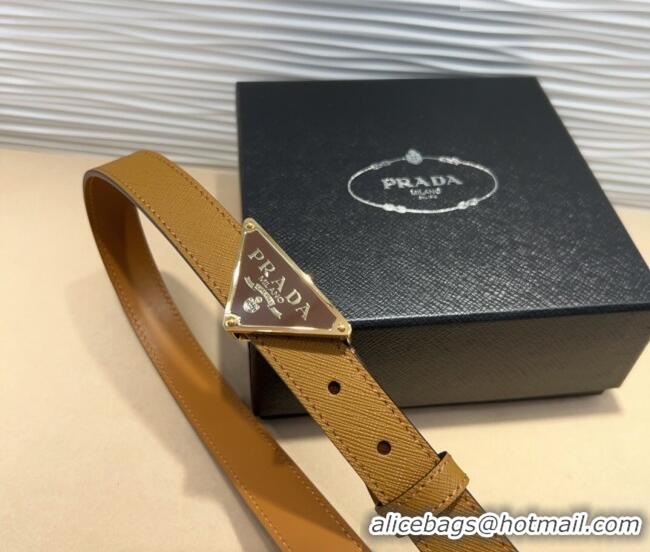 Well Crafted Prada Saffiano Leather Belt 2cm with Triangle Logo Buckle PR011001 Beige/Gold 2025