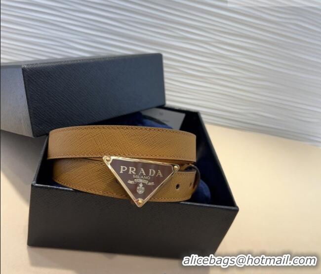 Well Crafted Prada Saffiano Leather Belt 2cm with Triangle Logo Buckle PR011001 Beige/Gold 2025