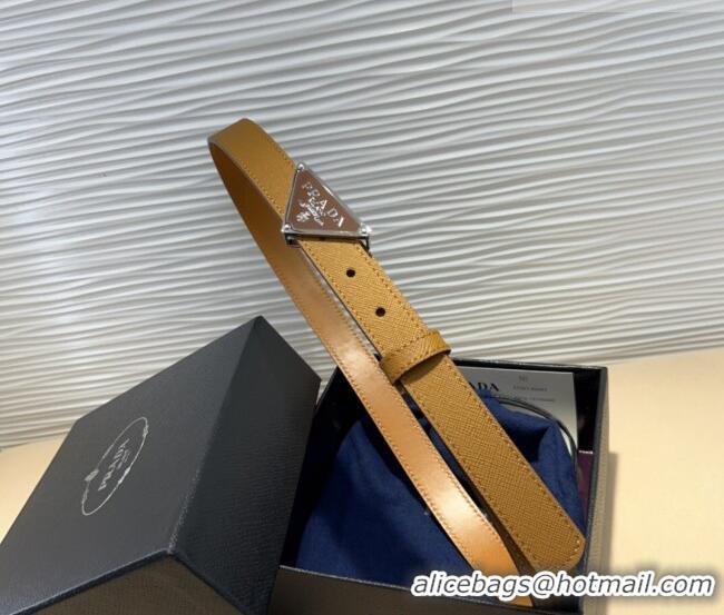 Super Quality Prada Saffiano Leather Belt 2cm with Triangle Logo Buckle PR011001 Beige/Silver 2025
