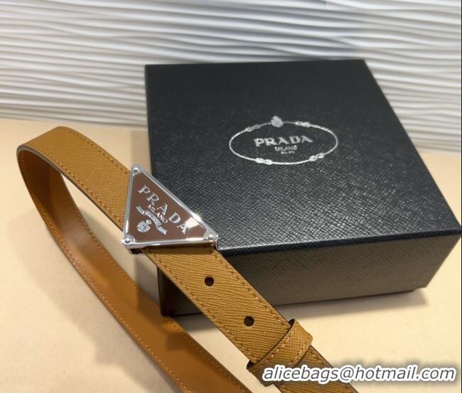 Super Quality Prada Saffiano Leather Belt 2cm with Triangle Logo Buckle PR011001 Beige/Silver 2025
