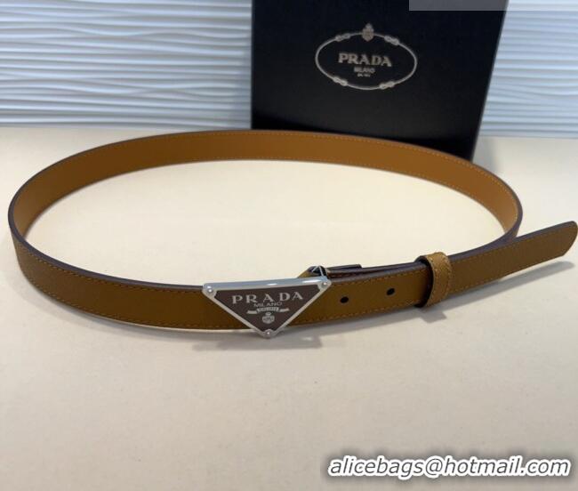 Super Quality Prada Saffiano Leather Belt 2cm with Triangle Logo Buckle PR011001 Beige/Silver 2025