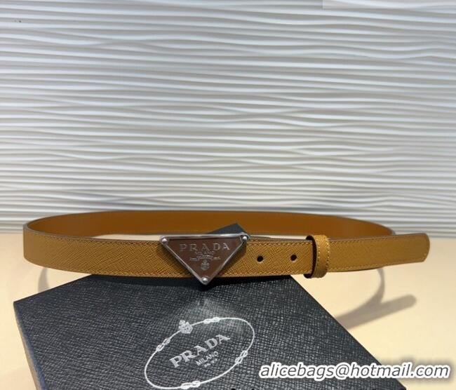 Super Quality Prada Saffiano Leather Belt 2cm with Triangle Logo Buckle PR011001 Beige/Silver 2025