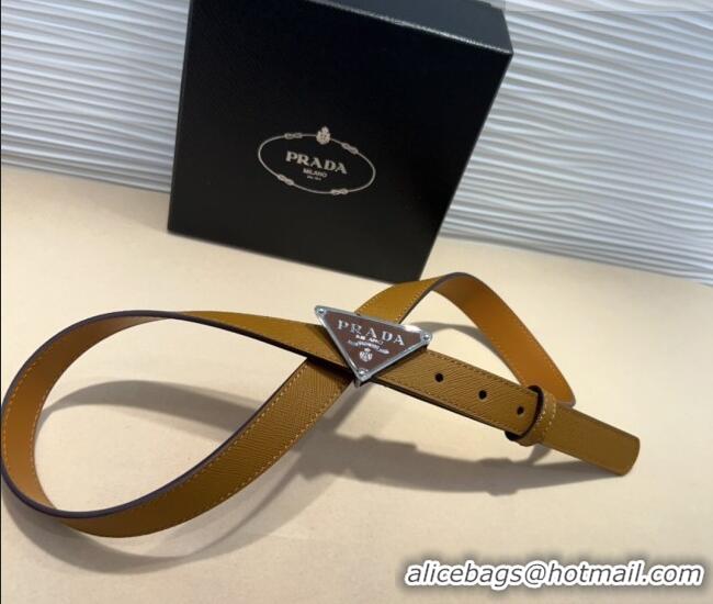 Super Quality Prada Saffiano Leather Belt 2cm with Triangle Logo Buckle PR011001 Beige/Silver 2025