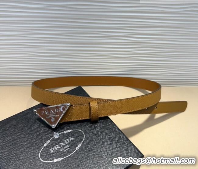 Super Quality Prada Saffiano Leather Belt 2cm with Triangle Logo Buckle PR011001 Beige/Silver 2025