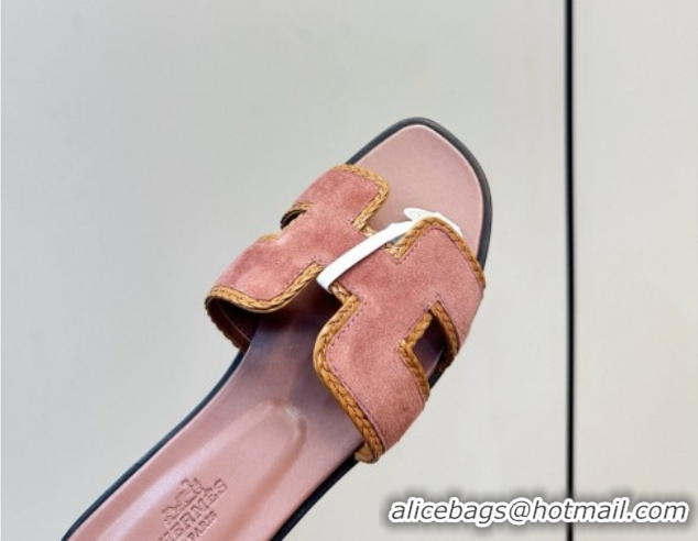 Good Product Hermes Oran Classic Flat Slides Sandal in Suede with Braided Trim Light Pink 0304086 2026