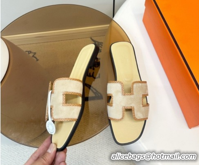 Best Product Hermes Oran Classic Flat Slides Sandal in Suede with Braided Trim Light Yellow 0304087 2026