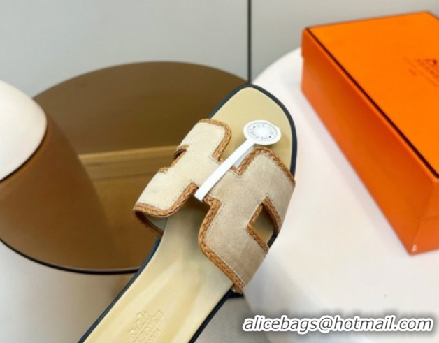 Best Product Hermes Oran Classic Flat Slides Sandal in Suede with Braided Trim Light Yellow 0304087 2026