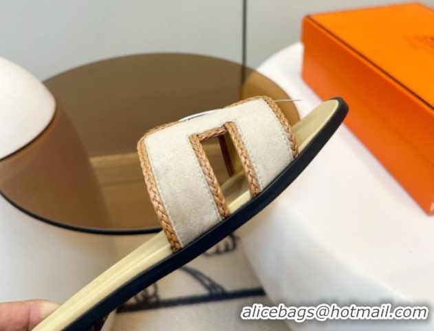 Best Product Hermes Oran Classic Flat Slides Sandal in Suede with Braided Trim Light Yellow 0304087 2026