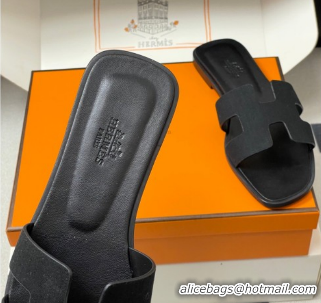 Pretty Style Hermes Oran Classic Flat Slides Sandal in Jacquard Fabric Black 0304092 2026
