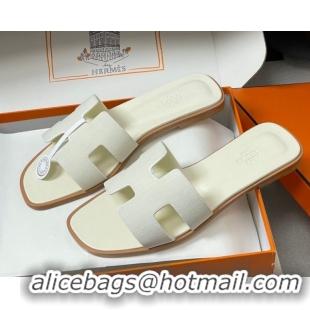 Popular Style Hermes Oran Classic Flat Slides Sandal in Jacquard Fabric White 0304093 2026