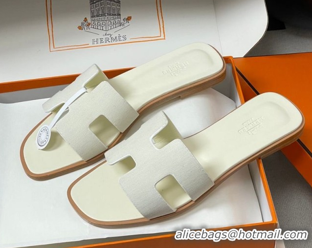 Popular Style Hermes Oran Classic Flat Slides Sandal in Jacquard Fabric White 0304093 2026