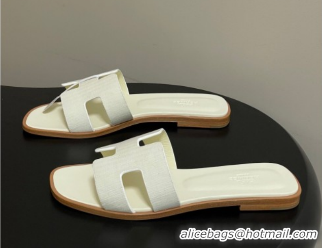 Popular Style Hermes Oran Classic Flat Slides Sandal in Jacquard Fabric White 0304093 2026