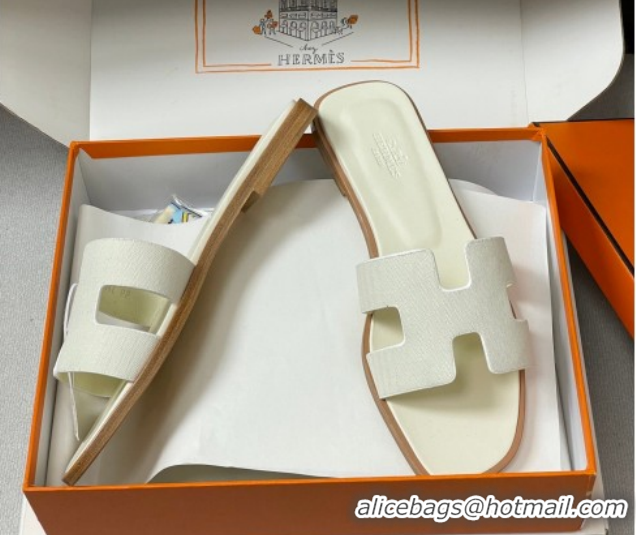 Popular Style Hermes Oran Classic Flat Slides Sandal in Jacquard Fabric White 0304093 2026