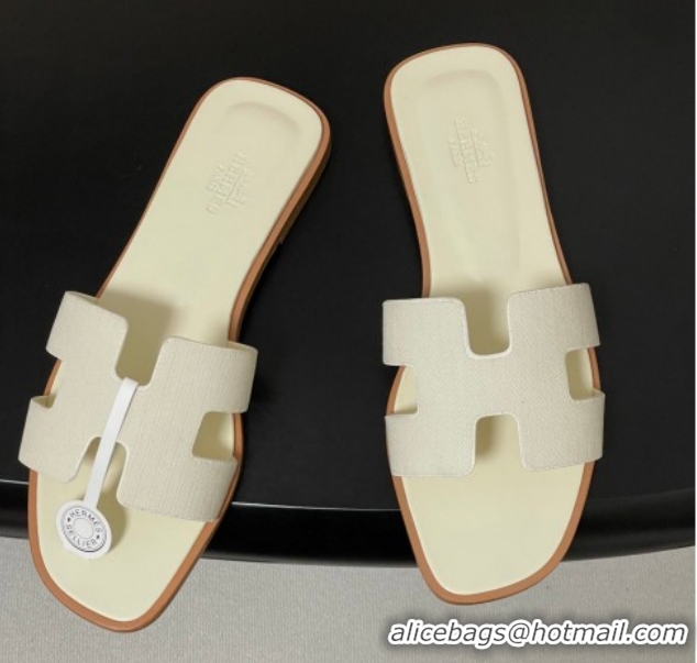 Popular Style Hermes Oran Classic Flat Slides Sandal in Jacquard Fabric White 0304093 2026