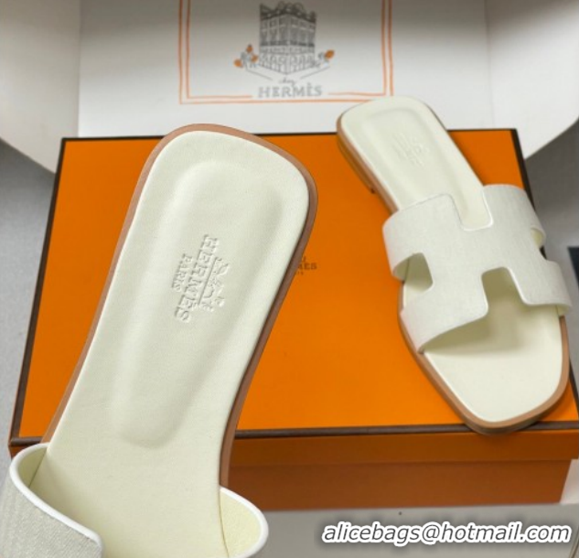 Popular Style Hermes Oran Classic Flat Slides Sandal in Jacquard Fabric White 0304093 2026