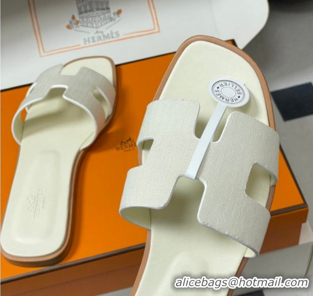 Popular Style Hermes Oran Classic Flat Slides Sandal in Jacquard Fabric White 0304093 2026