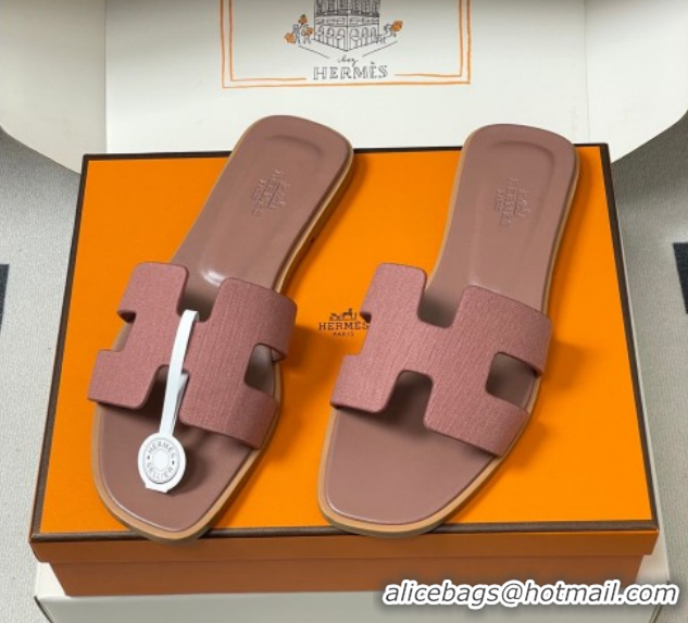Top Grade Hermes Oran Classic Flat Slides Sandal in Jacquard Fabric Powder Pink 0304094 2026