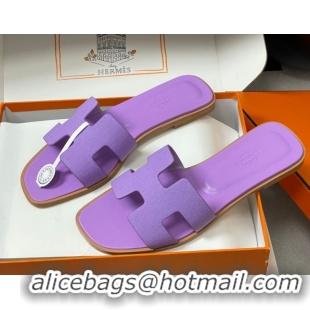 Grade Quality Hermes Oran Classic Flat Slides Sandal in Jacquard Fabric Light Purple 0304095 2026