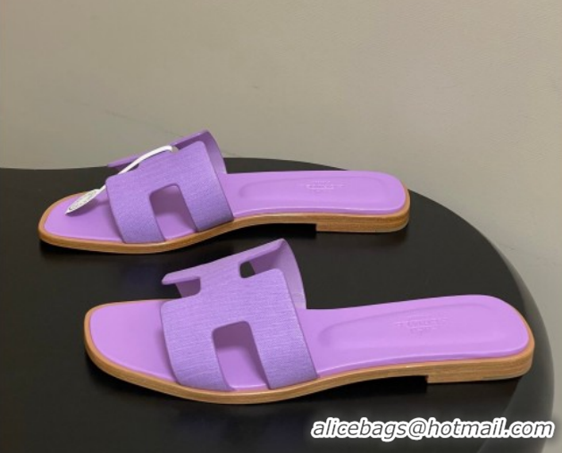 Grade Quality Hermes Oran Classic Flat Slides Sandal in Jacquard Fabric Light Purple 0304095 2026