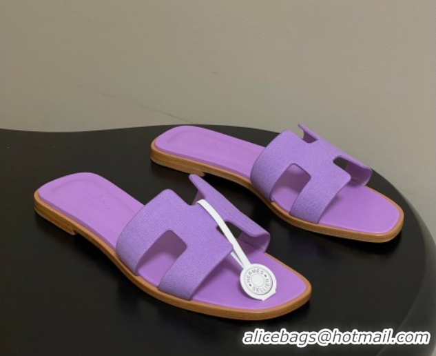 Grade Quality Hermes Oran Classic Flat Slides Sandal in Jacquard Fabric Light Purple 0304095 2026