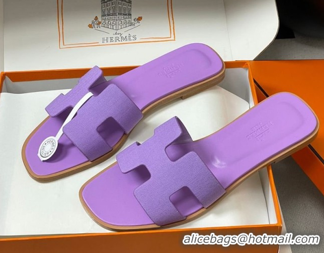 Grade Quality Hermes Oran Classic Flat Slides Sandal in Jacquard Fabric Light Purple 0304095 2026