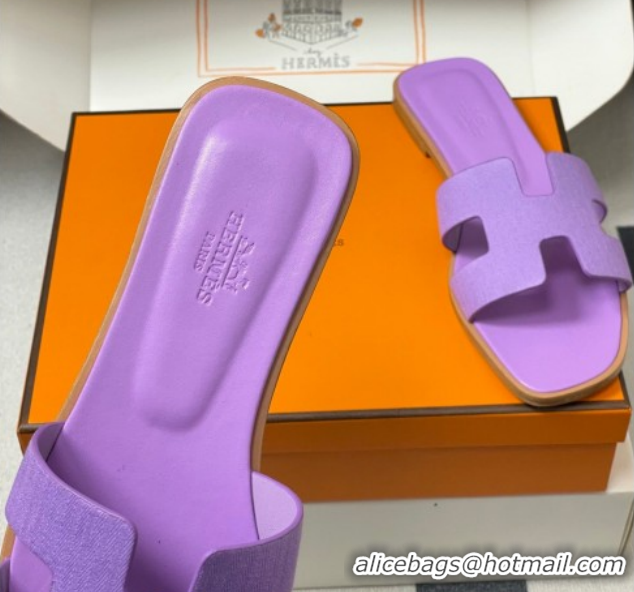 Grade Quality Hermes Oran Classic Flat Slides Sandal in Jacquard Fabric Light Purple 0304095 2026