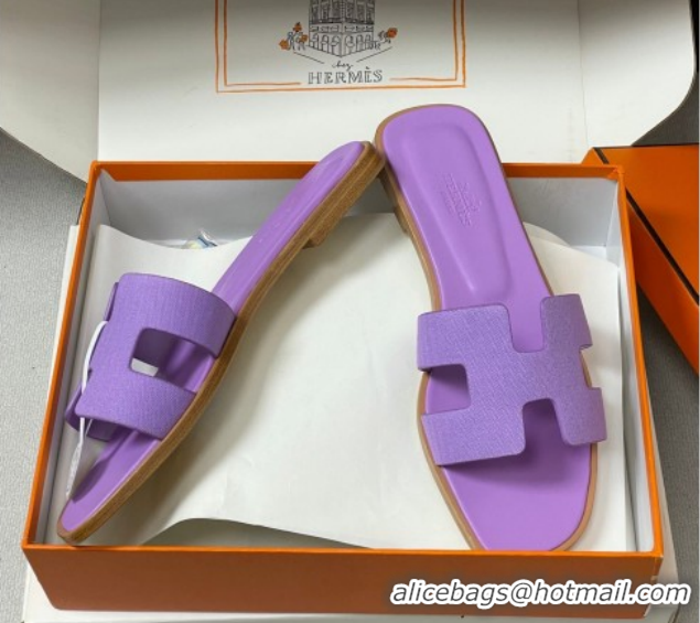 Grade Quality Hermes Oran Classic Flat Slides Sandal in Jacquard Fabric Light Purple 0304095 2026