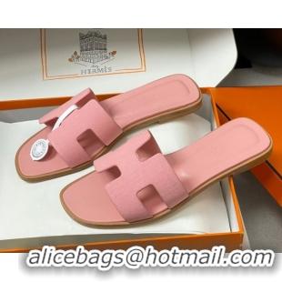 Cheap Price Hermes Oran Classic Flat Slides Sandal in Jacquard Fabric Light Pink 0304096 2026