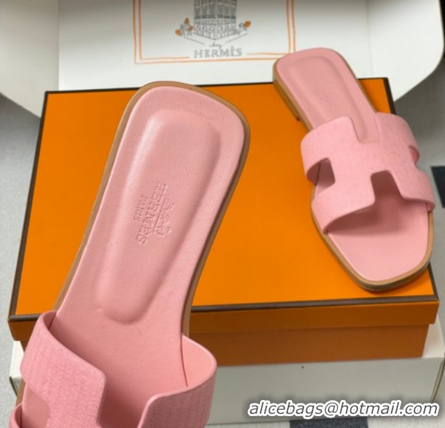 Cheap Price Hermes Oran Classic Flat Slides Sandal in Jacquard Fabric Light Pink 0304096 2026