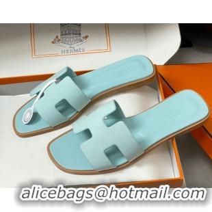 Best Grade Hermes Oran Classic Flat Slides Sandal in Jacquard Fabric Light Green 0304097 2026