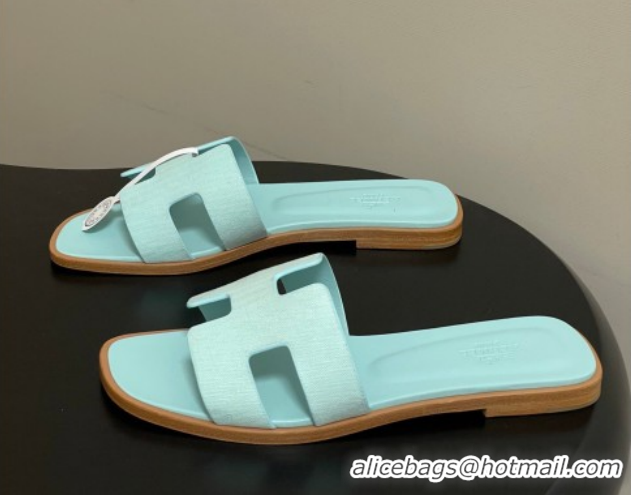 Best Grade Hermes Oran Classic Flat Slides Sandal in Jacquard Fabric Light Green 0304097 2026