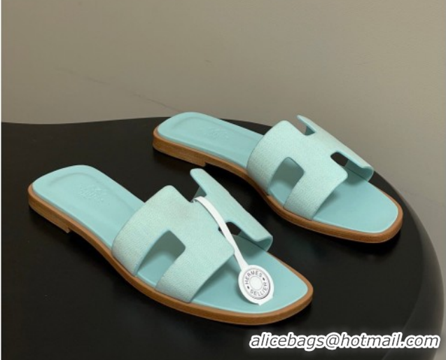 Best Grade Hermes Oran Classic Flat Slides Sandal in Jacquard Fabric Light Green 0304097 2026