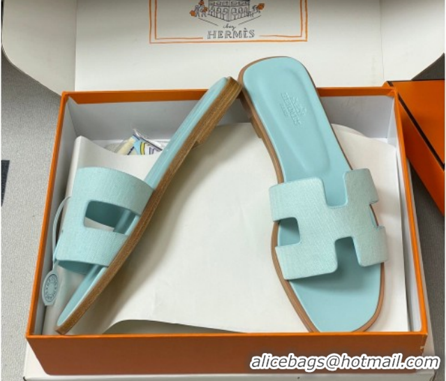 Best Grade Hermes Oran Classic Flat Slides Sandal in Jacquard Fabric Light Green 0304097 2026