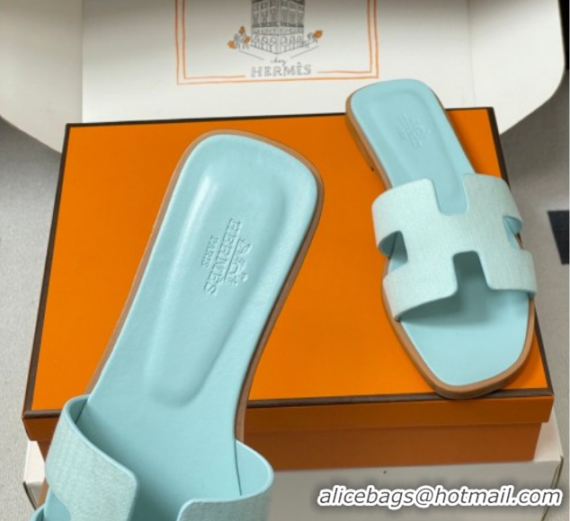 Best Grade Hermes Oran Classic Flat Slides Sandal in Jacquard Fabric Light Green 0304097 2026