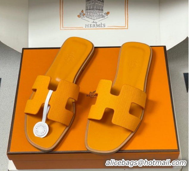 Best Price Hermes Oran Classic Flat Slides Sandal in Jacquard Fabric Orange 0304099 2026