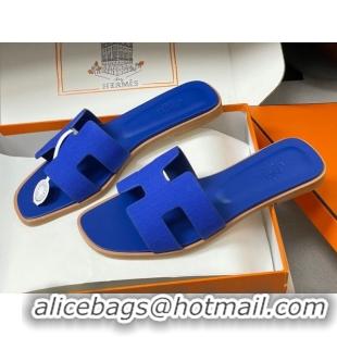 Purchase Hermes Oran Classic Flat Slides Sandal in Jacquard Fabric Blue 0304098 2026