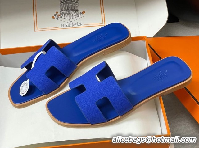 Purchase Hermes Oran Classic Flat Slides Sandal in Jacquard Fabric Blue 0304098 2026