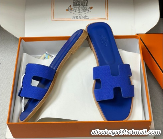 Purchase Hermes Oran Classic Flat Slides Sandal in Jacquard Fabric Blue 0304098 2026