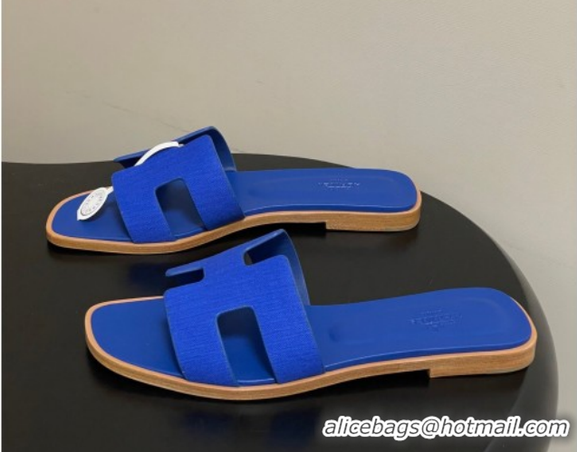 Purchase Hermes Oran Classic Flat Slides Sandal in Jacquard Fabric Blue 0304098 2026