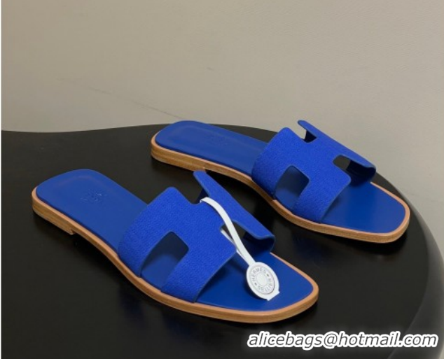 Purchase Hermes Oran Classic Flat Slides Sandal in Jacquard Fabric Blue 0304098 2026